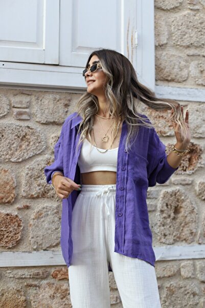 bytugcekaya Μωβ πουκάμισο από βισκόζη στάνταρ μεγέθους