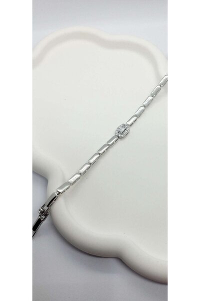 ndjewelry فضية اللون البيضاوي لوحة الرغيف الفرنسي حجر Vip سلسلة سوار
