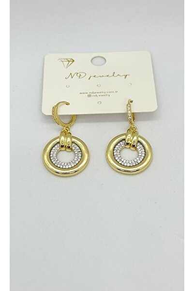 ndjewelry Double Hoop Stone Detailed Earrings – Golden Shine