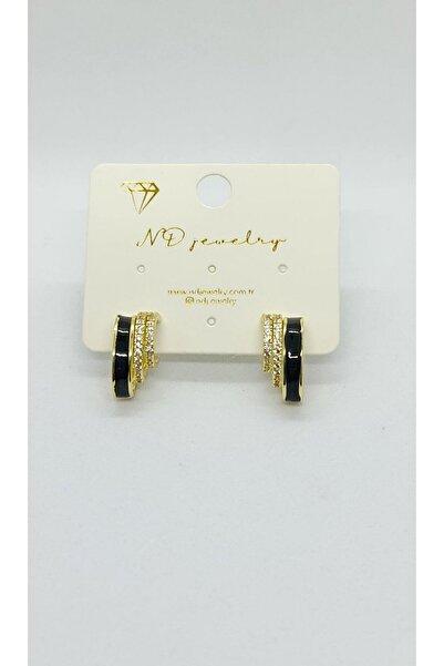 ndjewelry أقراط دائرية صغيرة من الذهب الأسود اللامع – حجر أسود