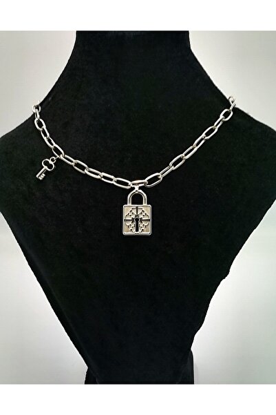Monalisa Home قلادة قفل سلسلة فضية مجسمة