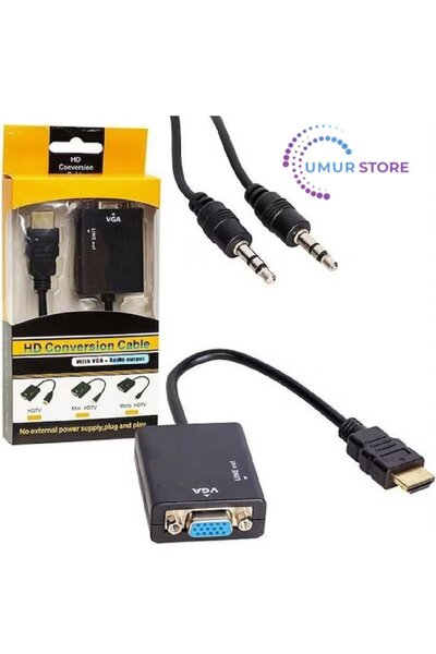 Genel Markalar HDMI To VGA Ses Destekli 1089P Monitör Dönüştürücü Kablo Çevir...