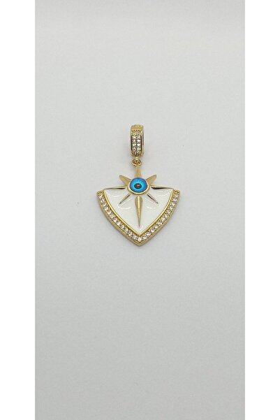 ndjewelry Beyaz Zemin Mavi Göz Detay Kolye Ucu