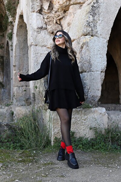 bytugcekaya Μαύρο Σετ φούστα με ριγέ ζιβάγκο τυπικού μεγέθους