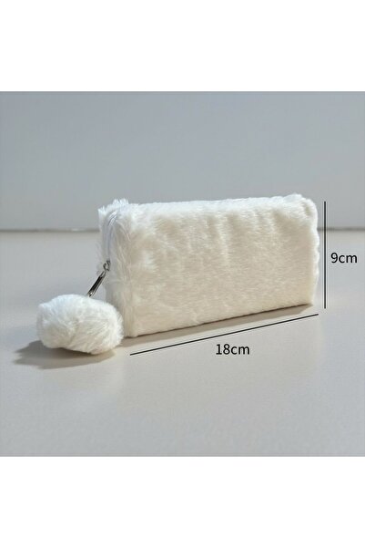 Elegance Τσάντα μολυβιού σε κρεμ χρώμα με βελούδινο πομπόμ