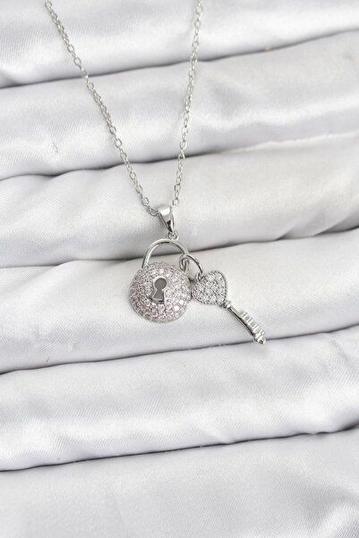 Skygo 316L Steel Chain Silver Color Lock Key Model Zircon Stone Women's Neckl...