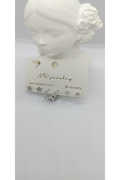 ndjewelry طقم أقراط فضية اللون ونجمة حجرية