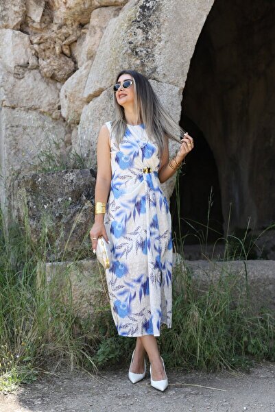 bytugcekaya Μπλε τούλι Orjin Φόρεμα με μηδενικό μανίκι με πόρπη