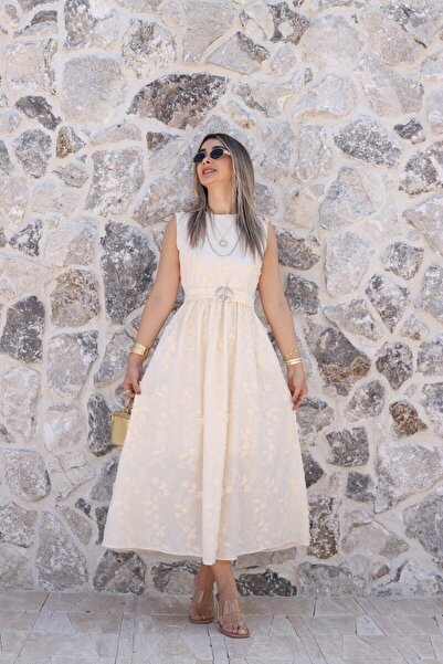 bytugcekaya Κίτρινο τρισδιάστατο φλοράλ φόρεμα