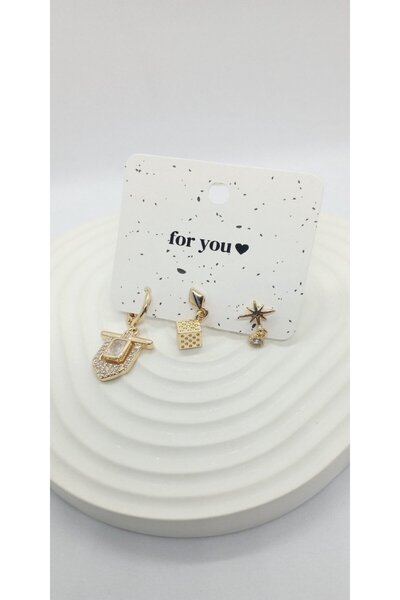 ndjewelry Gold rose color cube pattern earring set
