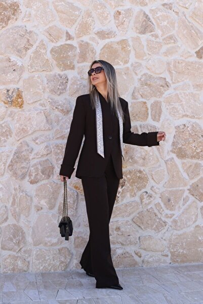 bytugcekaya Coffee judge collar sleeve folded buttoned jacket suit