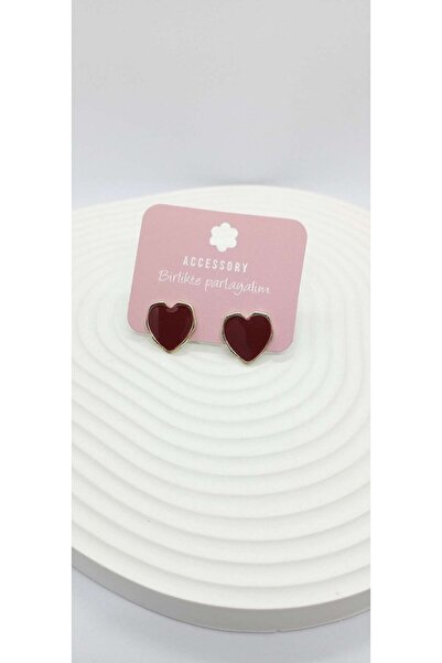 ndjewelry Burgundy Color Heart Minimal Earrings