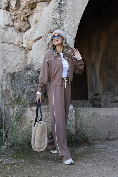 bytugcekaya Σετ αθλητική φόρμα από ύφασμα Modal Coffee Piping