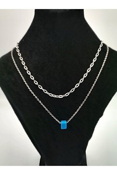 Monalisa Home Silver Chain Necklace with Blue Bead Figure