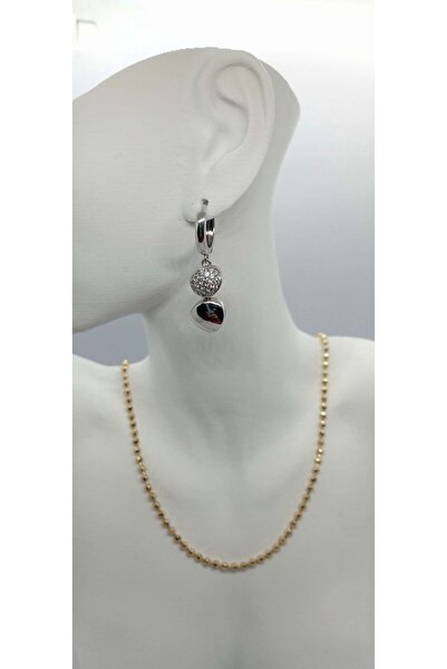 ndjewelry أقراط متدلية بتفاصيل حجرية بلون فضي