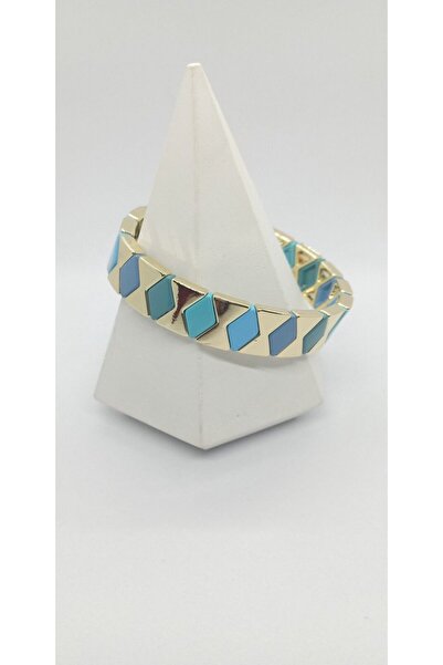 ndjewelry سوار مطاطي أزرق مع تفاصيل لوحة ذهبية