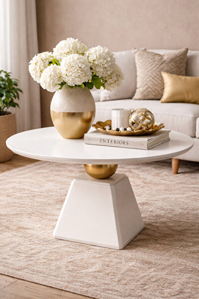 Gold Design EVREN model Orta sehpa krem-gold 70 cm üst tabla tamamı ahşap mdf...