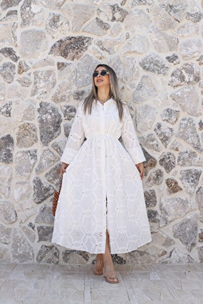 bytugcekaya Φόρεμα με κορδόνια στη μέση σε λευκό χρώμα