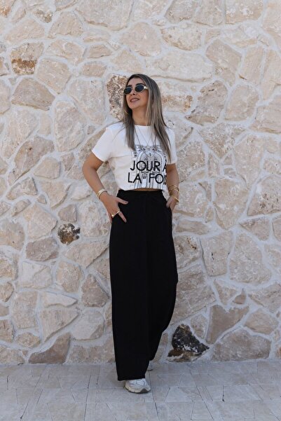 bytugcekaya Μαύρο παντελόνι γαμπαρντίνα με ελαστική μέση