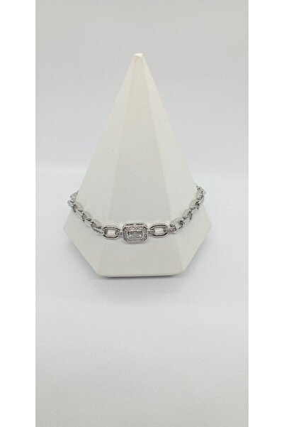 ndjewelry سوار سلسلة حجر الباجيت فضي اللون