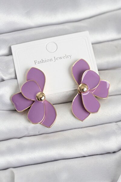 Skygo Purple Enamel Lotus Model Brass Women's Earrings - Tj-Bkp11735