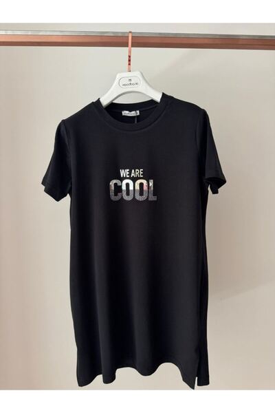 Moodbasic YENİ KADIN YAZI BASKILI TAŞLI T-SHIRT MB27.192