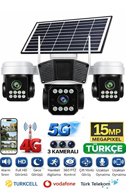 SONREİR RX95G Solar Güvenlik Kamerası Türkçe 4G Sim Kartlı PTZ Hareketli Gece...