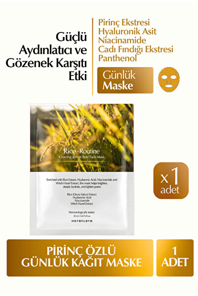 Heraflora Pirinç Özlü Yüz Maskesi | Aydınlatıcı Nemlendirici ve Gözenek Sıkıl...