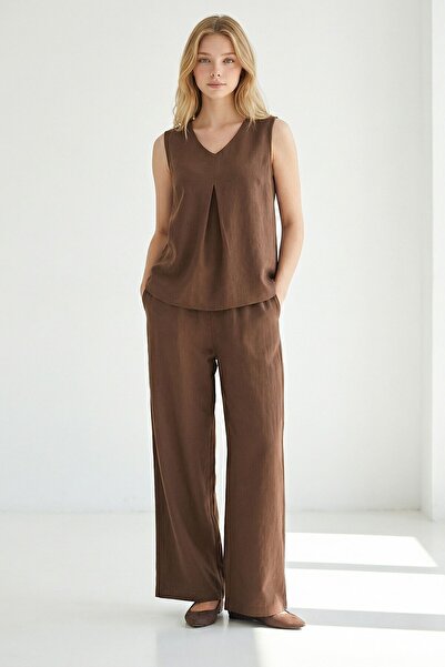 bacc Λινό σετ Alaçatı με λινό λουράκι και λαιμόκοψη V