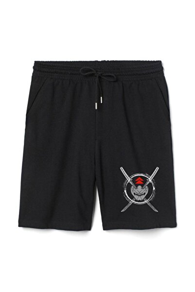 Tshirthane Ανδρικό μαύρο σορτς Ghost Of Tsushima Samurai Mask