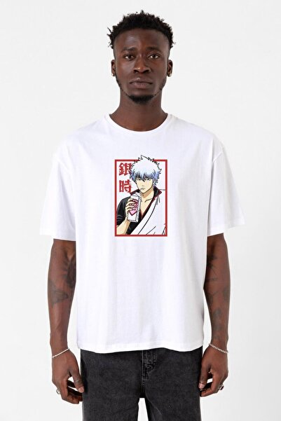 Tshirthane Gintama Anime Gintoki Fruit Juice Beyaz Erkek Oversize Tshirt