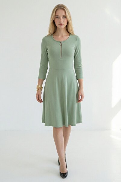 bacc Πράσινο φούστα με φερμουάρ στο στήθος, με λεπτομέρειες και βολάν, από ύφ...