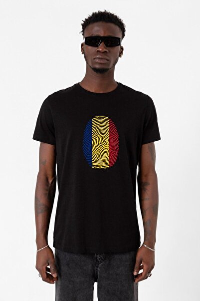 Tshirthane Tricou pentru bărbați negru cu amprentă digitală din România