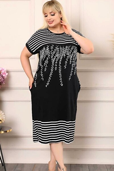 Kheos Άνετο κοντομάνικο φόρεμα μπλοκ με κλαδιά ελιάς - με τσέπες