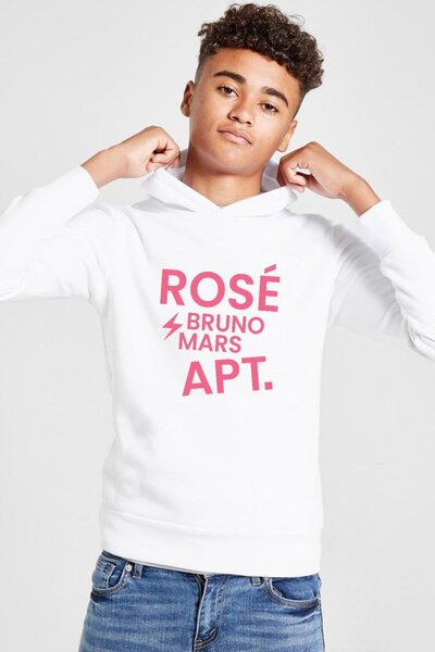 Tshirthane BLACKPINK ROSE BRUNO MARS APT Λευκό παιδικό φούτερ με κουκούλα 3 κ...