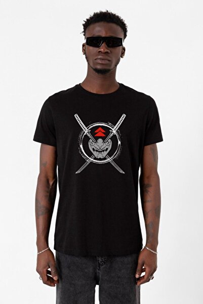 Tshirthane Ghost Of Tsushima Samurai Mask Μαύρο ανδρικό μπλουζάκι