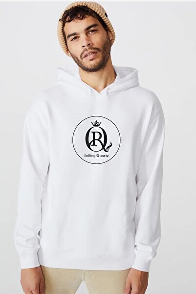 Tshirthane Bela muška majica sa kapuljačom i tri niza, sa logotipom Rolling Q...