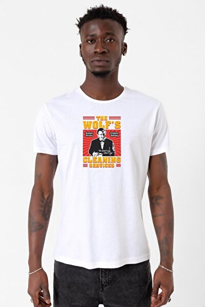 Tshirthane Pulp Fiction Serviciile de curățenie ale lui Wolf Tricou alb supra...