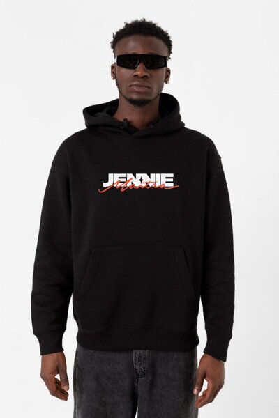 Tshirthane Ανδρικό φούτερ με κουκούλα Jennie Mantra Black 3ip