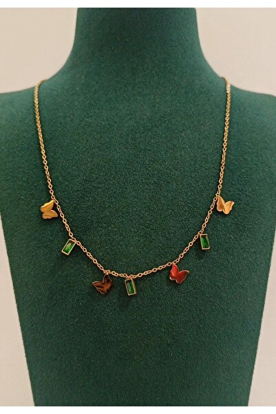 Monalisa Home Luxury Gold Color Green Stone Figured Flashy Necklace