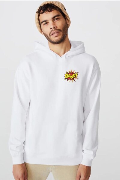 Tshirthane Teorija velikog praska, logo Bang, bela muška majica sa kapuljačom...