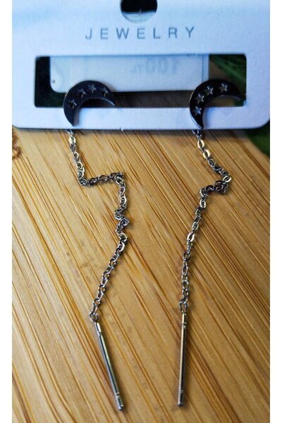 Monalisa Home Silver Color Metallic Moon Figured Dangle Earrings