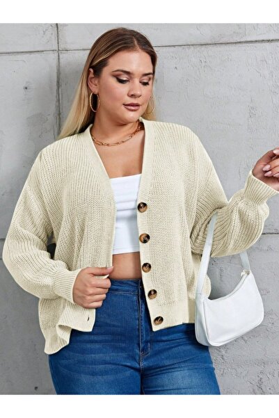 Kanonik Education Γυναικεία Πλεκτή Ζακέτα με Πέντε Κουμπιά Plus Size