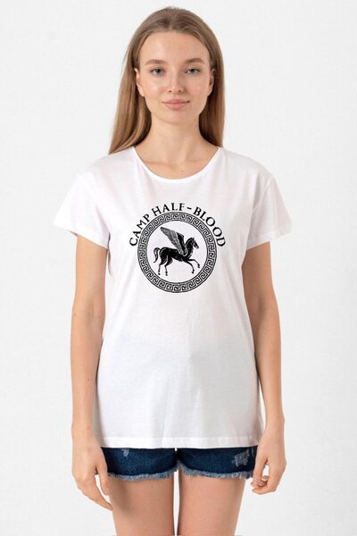 Tshirthane Percy Jackson Camp Half Blood Beyaz Kadın Bisikletyaka Tshirt