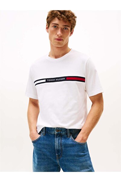 Tommy Hilfiger Hilfiger Chest Insert Tee Erkek Bisiklet Yaka T-Shirt Beyaz