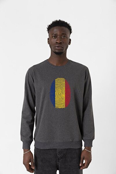 Tshirthane Ανδρικό φούτερ Romania Fingerprint Füme 2ip