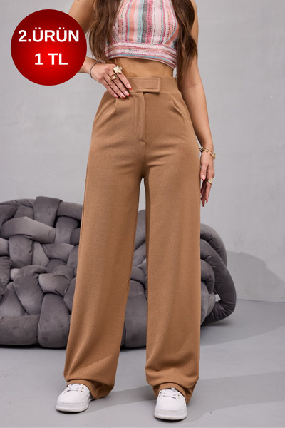 BİKELİFE Γυναικείο παντελόνι Palazzo με ψηλόμεσο λύκρα με κολάρο με φαρδύ πόδι