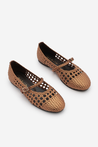 Marjin Γυναικείες χειροποίητες πλεκτές μπαλαρίνες Mary Jane με λουράκια, Olis...