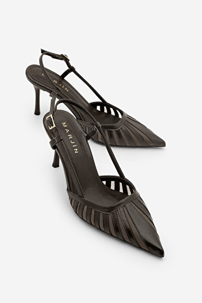 Marjin Kadın Stiletto Sivri Burun Arkadan Bantlı Şerit Detaylı Fileli Klasik ...