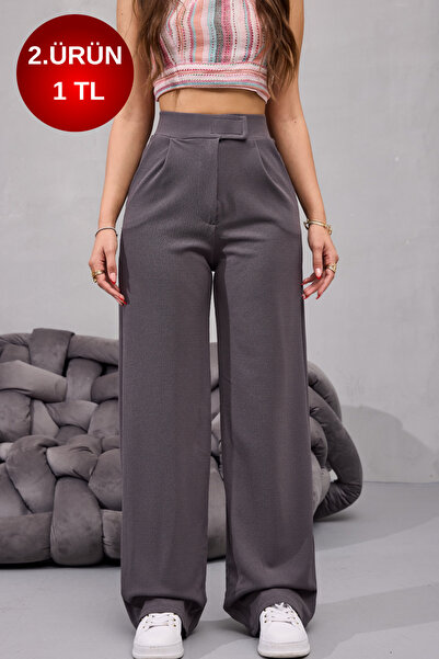 BİKELİFE Γυναικείο παντελόνι Palazzo με ψηλόμεσο λύκρα με κολάρο με φαρδύ πόδι